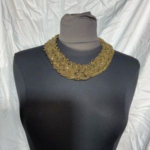 Beaded gold tone bib necklace